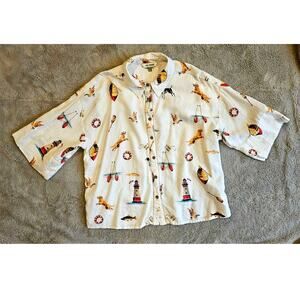 Anthropologie Celandine Lighthouse 52% Linen Blend Button Down Shirt Women Sz M